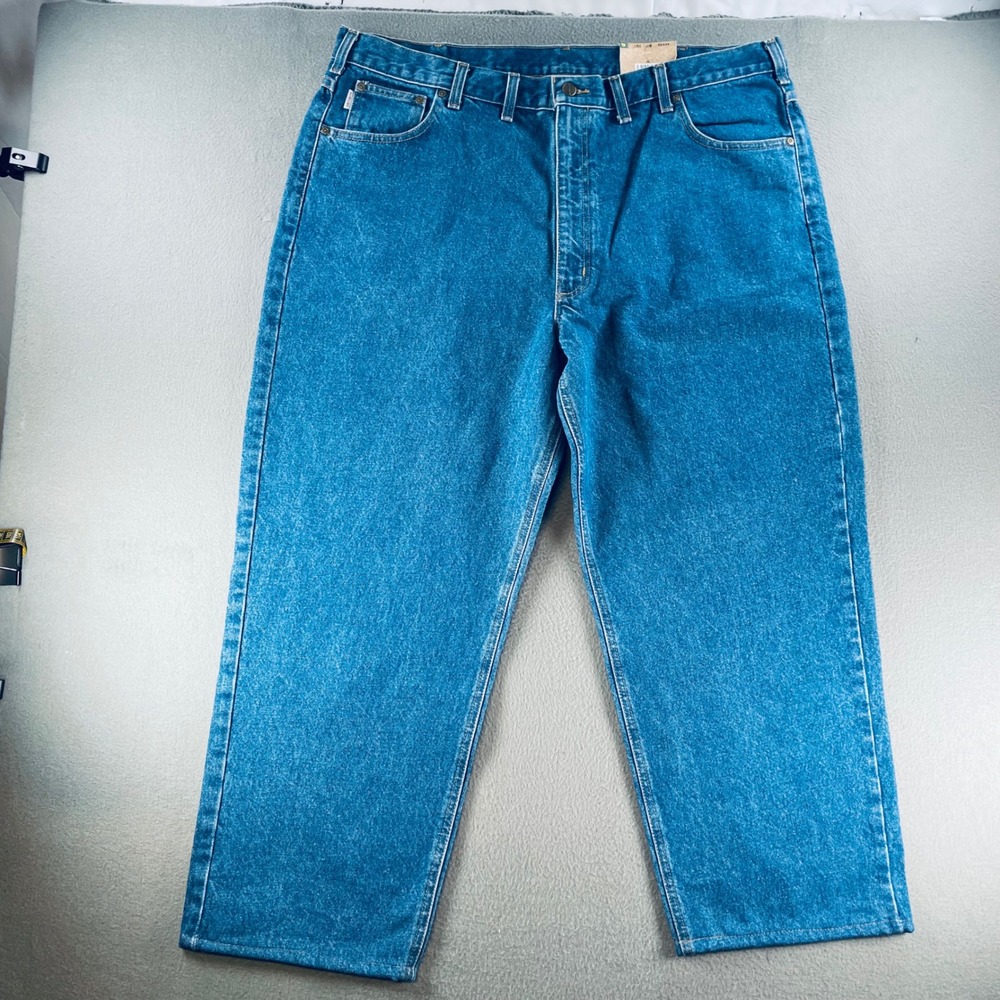 Carhartt Men Jeans 100% Cotton 44x32 Relaxed Tapered B17-DST Workwear Blue - Picture 2 of 12